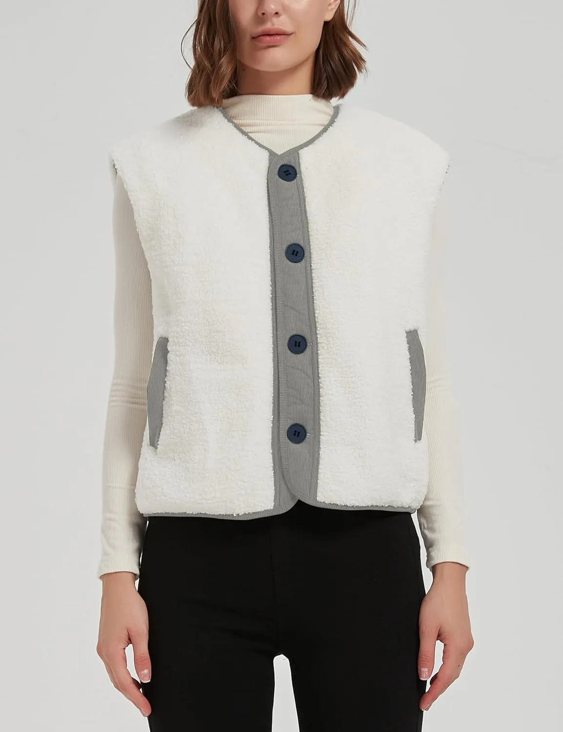 Women's Fall Quilted Puffer Vest Sleeveless Winter Reversible Sherpa Fleece Jacket Outwear with Pockets