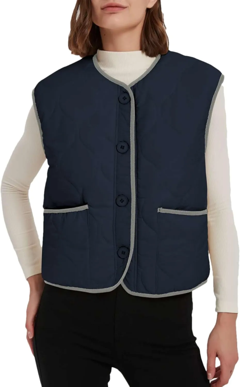 Women's Fall Quilted Puffer Vest Sleeveless Winter Reversible Sherpa Fleece Jacket Outwear with Pockets