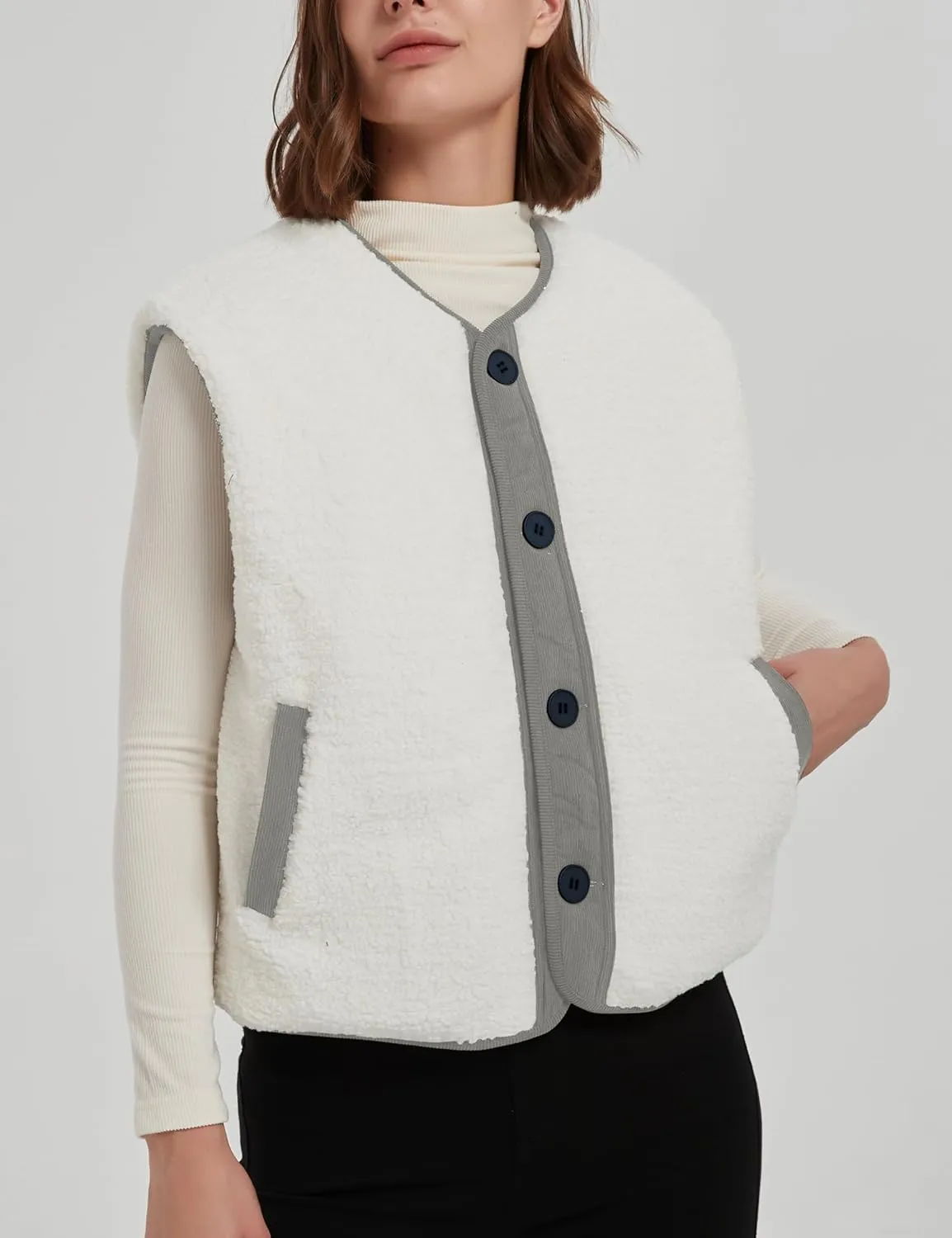 Women's Fall Quilted Puffer Vest Sleeveless Winter Reversible Sherpa Fleece Jacket Outwear with Pockets