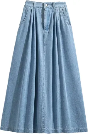 Women's High Elastic Waist Denim Skirt A Line Midi Jeans Skirts Korean Fashion Denim Skirt