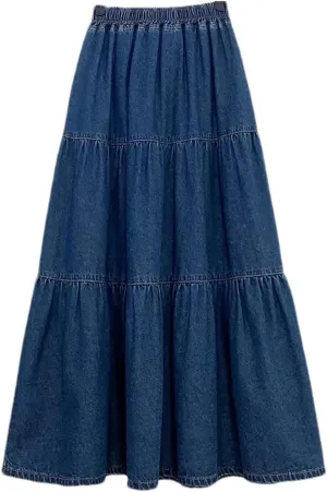 Women's High Waisted A-Line Denim Skirt Loose Long Fluffy Umbrella Jeans Skirt