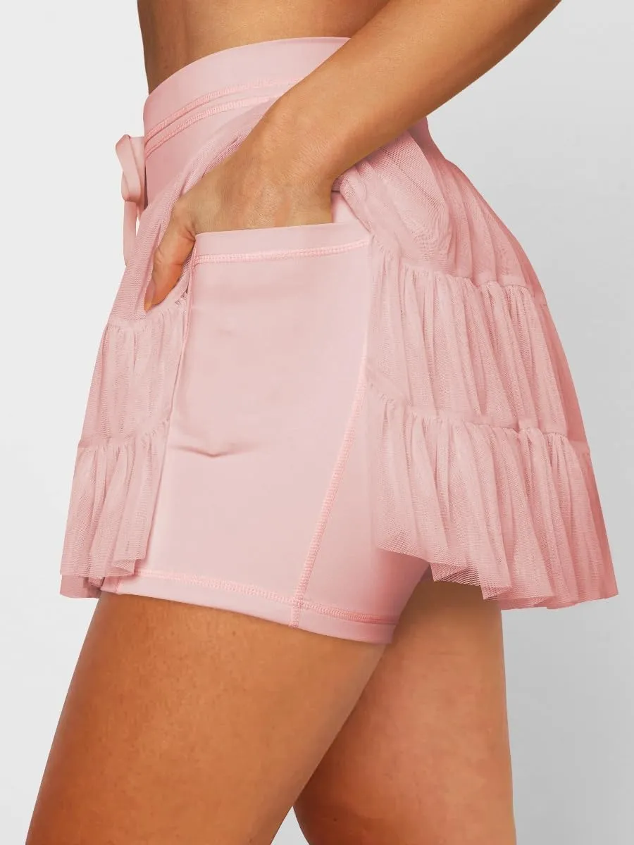 Women's High Waisted Ruffled Tennis Skirt Pleated Mesh Layered Tulle Flowy Skirt