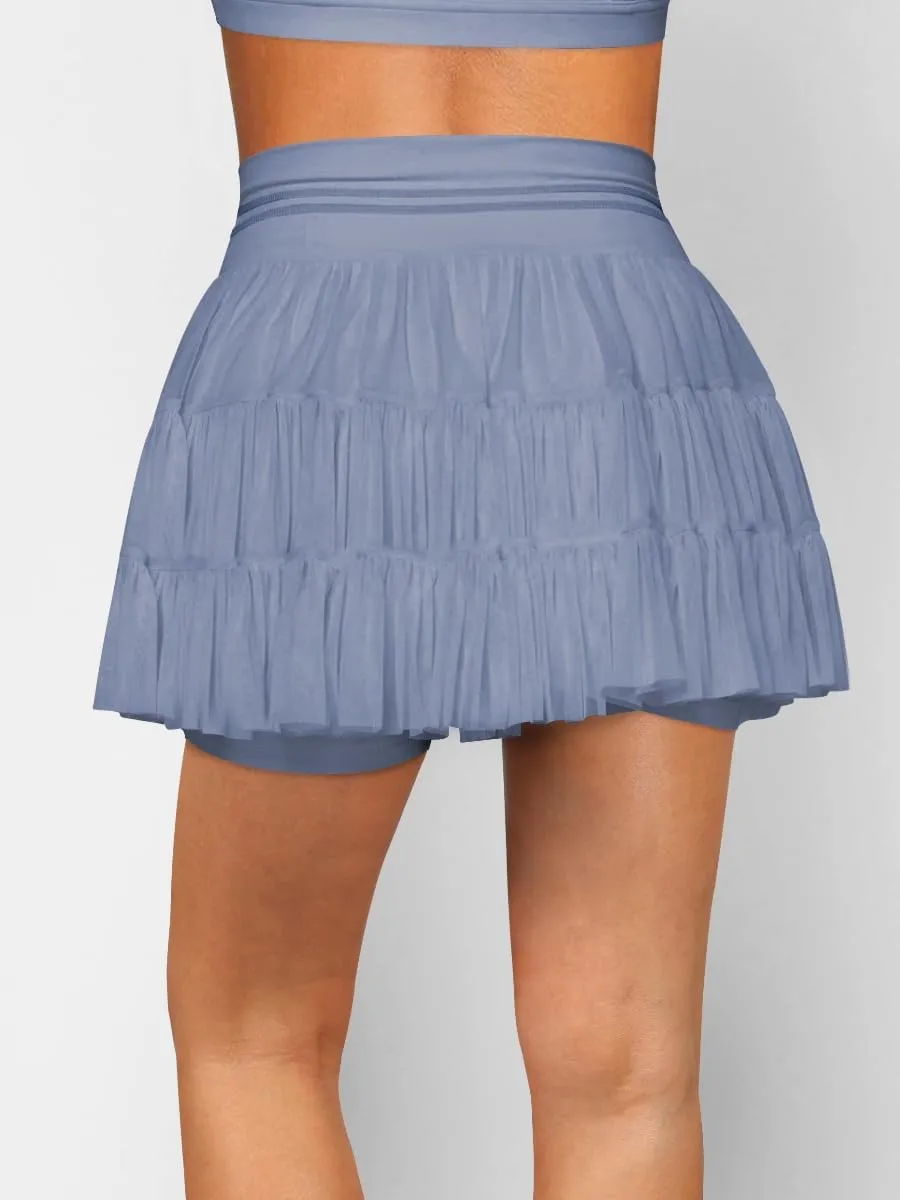 Women's High Waisted Ruffled Tennis Skirt Pleated Mesh Layered Tulle Flowy Skirt