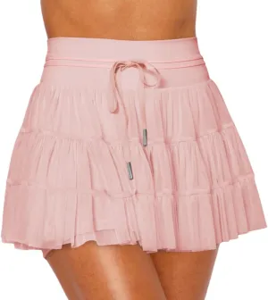 Women's High Waisted Ruffled Tennis Skirt Pleated Mesh Layered Tulle Flowy Skirt