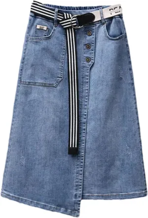 Women's Irregular Denim Skirt Elastic High Waisted A-Line Buttocks Wrapped Jeans Skirts