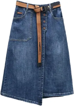 Women's Irregular Denim Skirt Elastic High Waisted A-Line Buttocks Wrapped Jeans Skirts