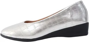 Women's Leather Closed Toe 2 Inch Mid Wedges Heels with Arch Support Round Toe Comfortable Dress for Sneaker Casual Shoe