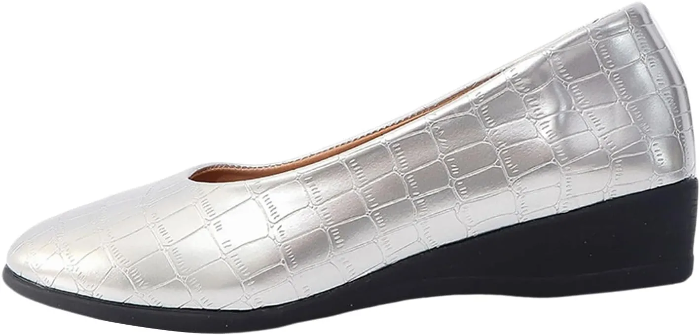 Women's Leather Closed Toe 2 Inch Mid Wedges Heels with Arch Support Round Toe Comfortable Dress for Sneaker Casual Shoe