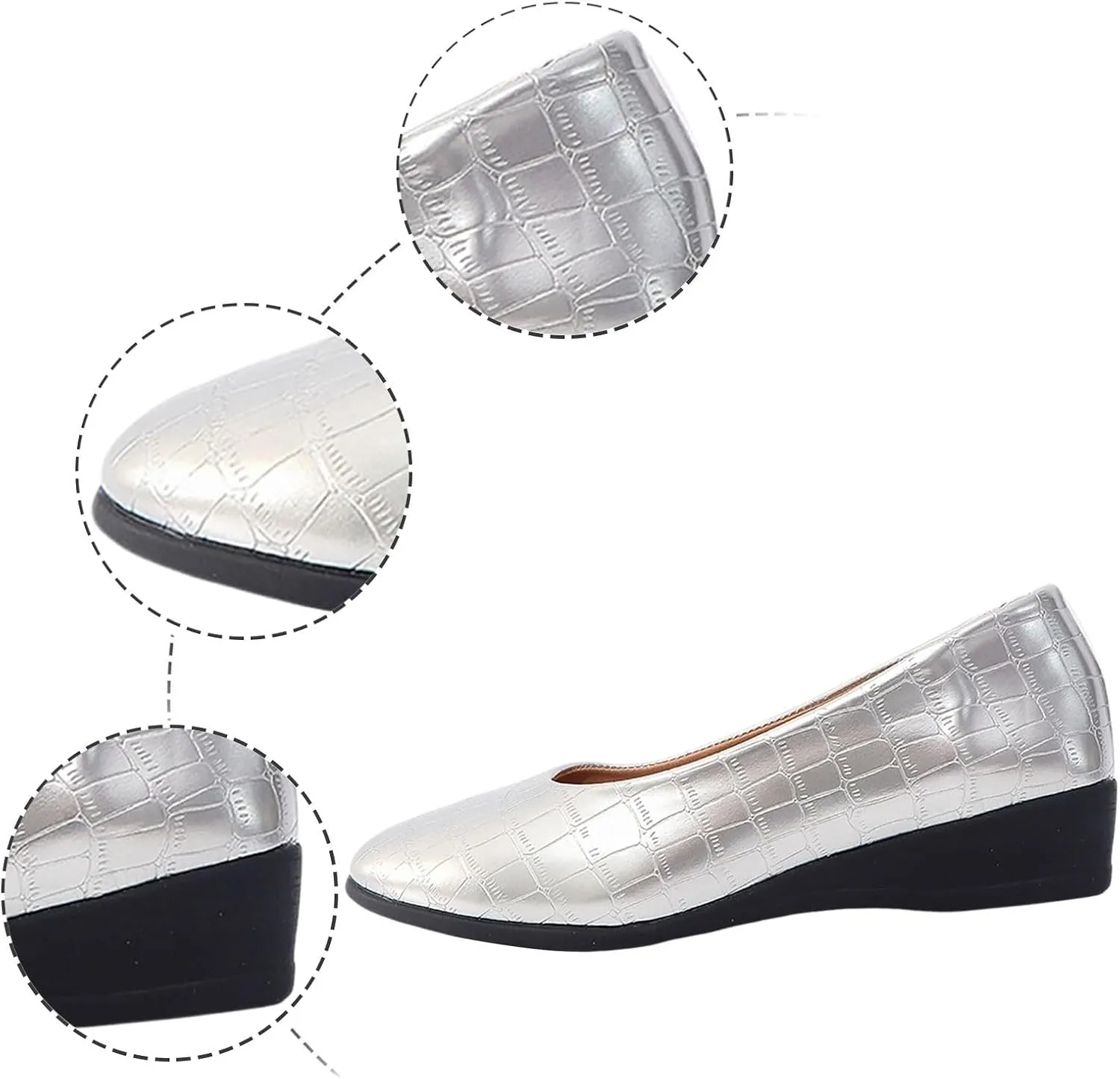 Women's Leather Closed Toe 2 Inch Mid Wedges Heels with Arch Support Round Toe Comfortable Dress for Sneaker Casual Shoe