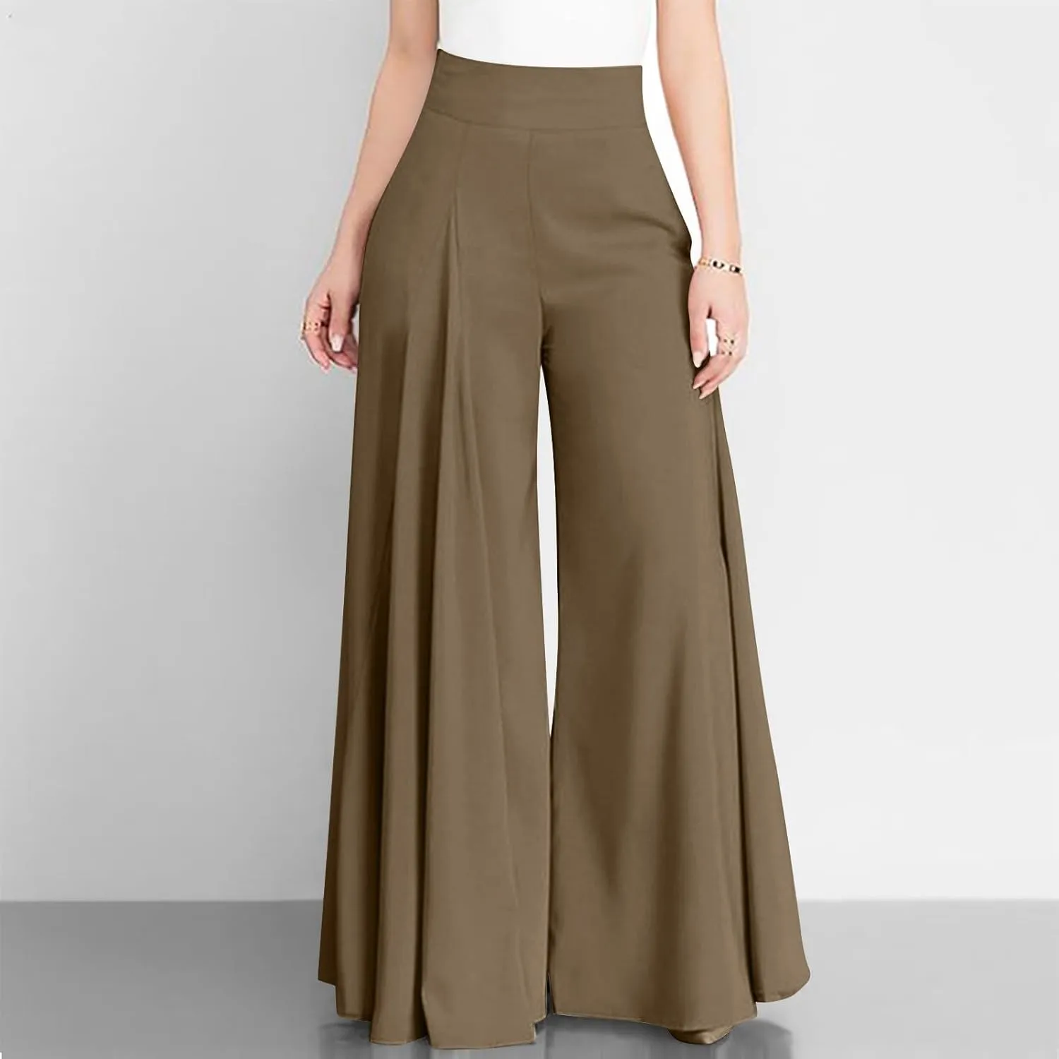 Womens Linen Blend Summer Comfy Pants Elastic Waist Lounge Pants Slim-Fit Palazzo Lounge Pants Vacation