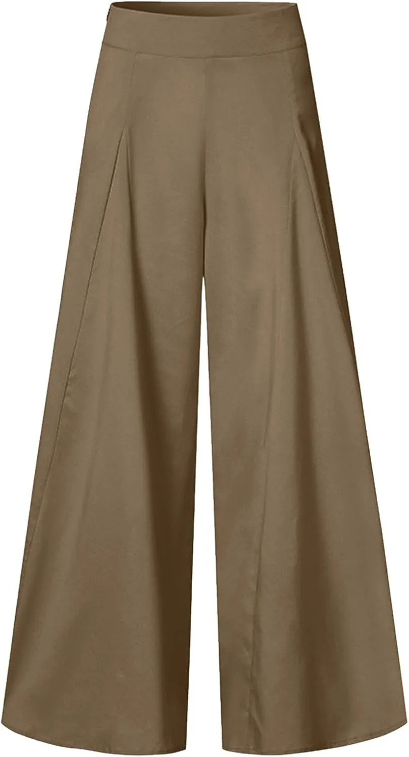 Womens Linen Blend Summer Comfy Pants Elastic Waist Lounge Pants Slim-Fit Palazzo Lounge Pants Vacation