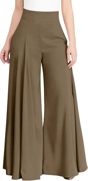 Womens Linen Blend Summer Comfy Pants Elastic Waist Lounge Pants Slim-Fit Palazzo Lounge Pants Vacation