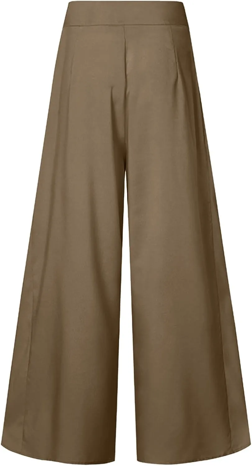 Womens Linen Blend Summer Comfy Pants Elastic Waist Lounge Pants Slim-Fit Palazzo Lounge Pants Vacation