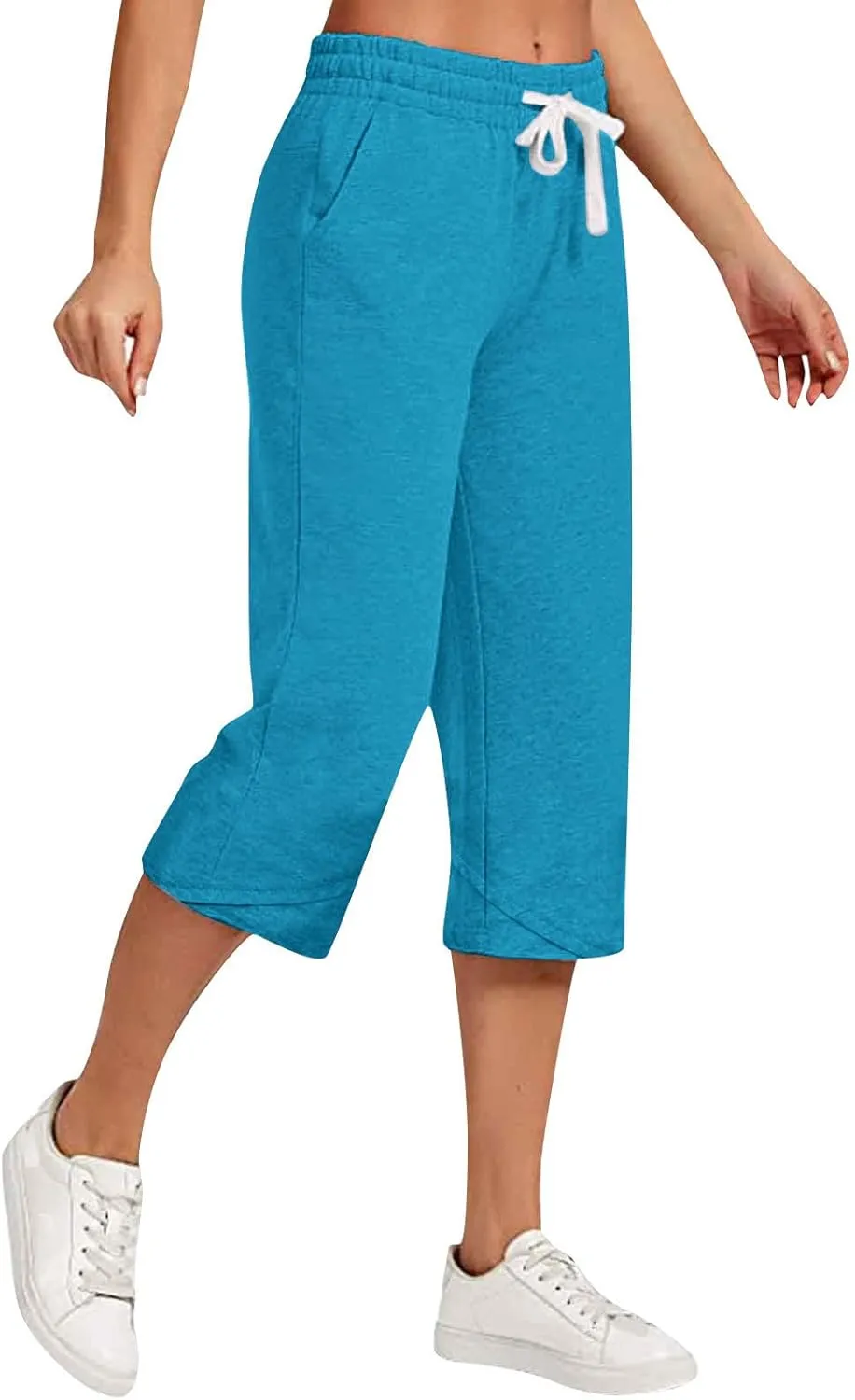 Women's Linen Capris Drawstring Knee High Loose Fitting Cropped Trouser Straight Wide Leg Pocketed Pant Casual 2025