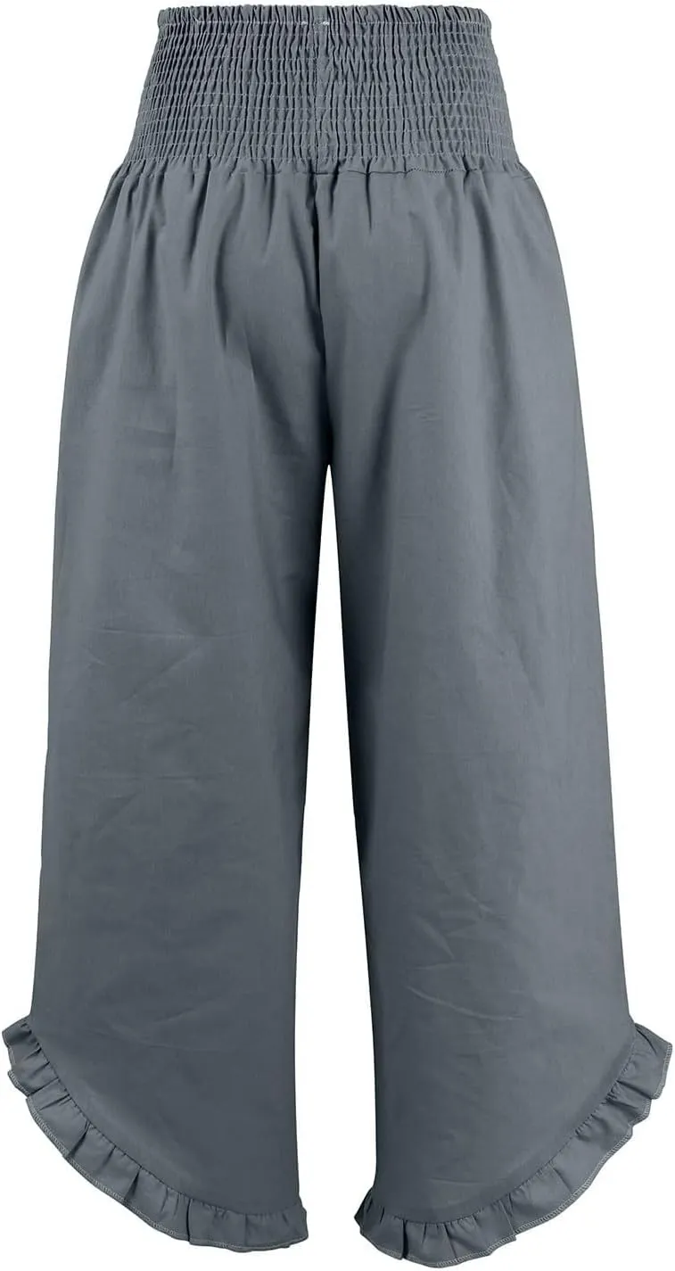 Womens Linen Pants Summer Casual Loose High Waisted Pleated Irregular Wide Leg Trousers for Casual Travel