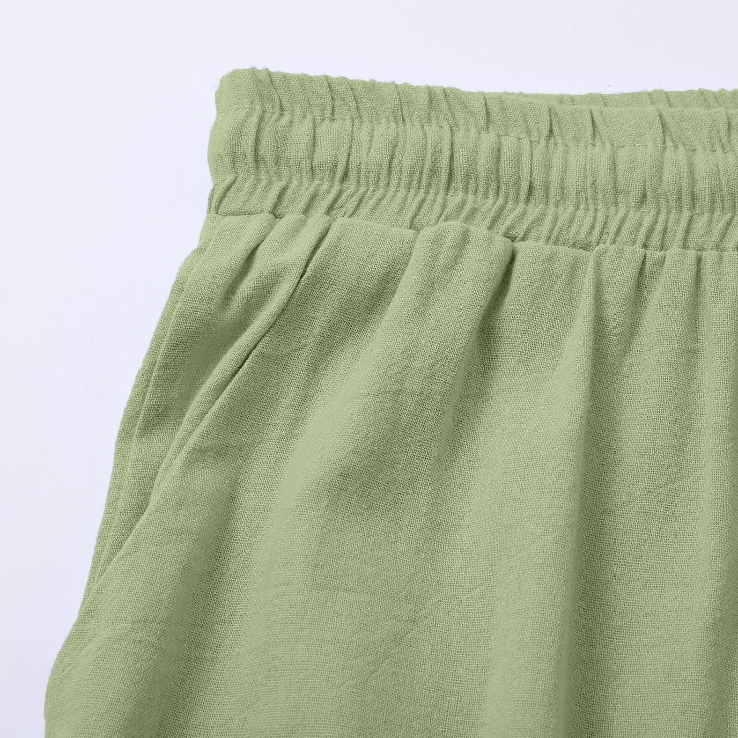 Womens Linen Pants Wide Leg Drawstring Elastic High Waist Loose Pant Lounge Casual Plus Size Summer Beach Trousers