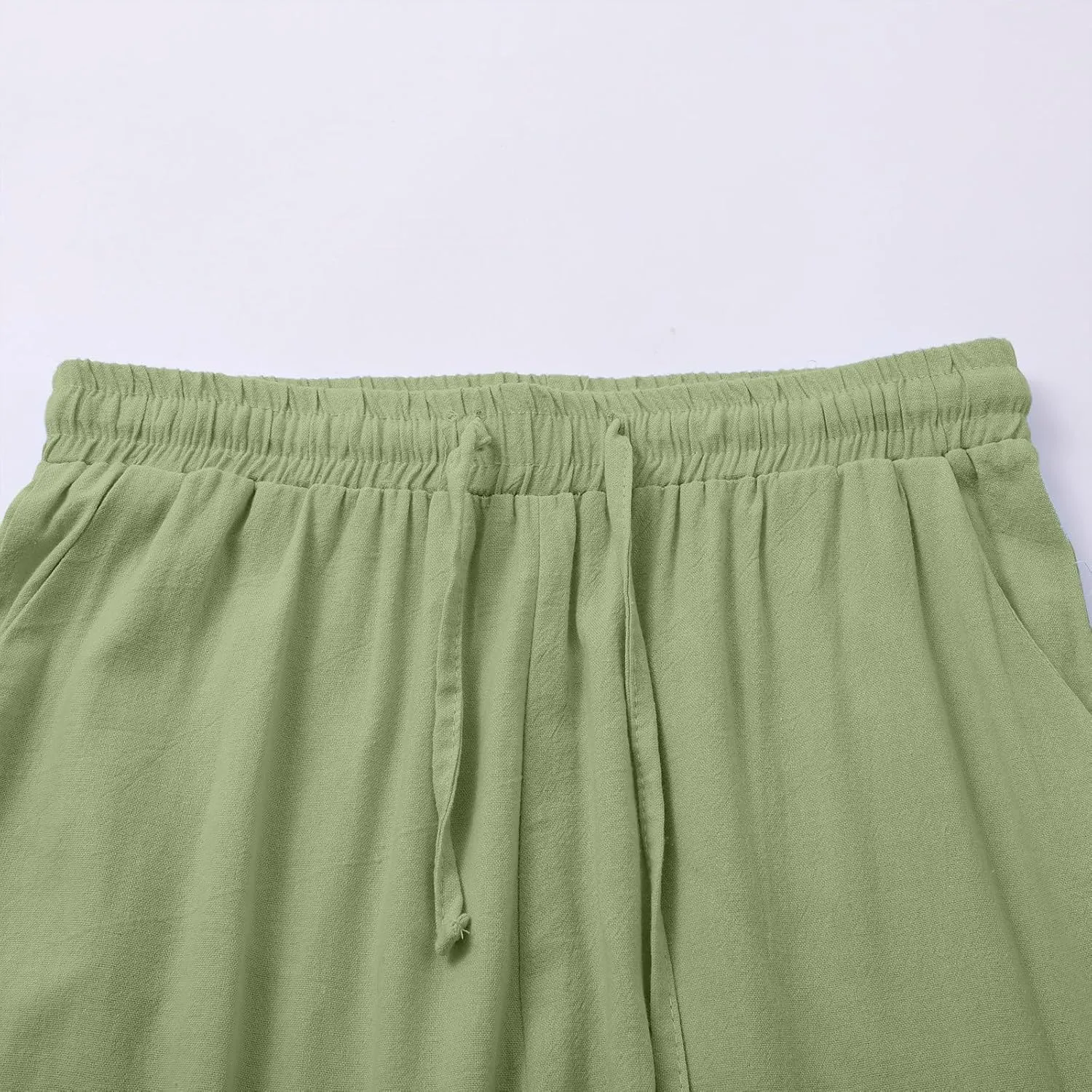 Womens Linen Pants Wide Leg Drawstring Elastic High Waist Loose Pant Lounge Casual Plus Size Summer Beach Trousers