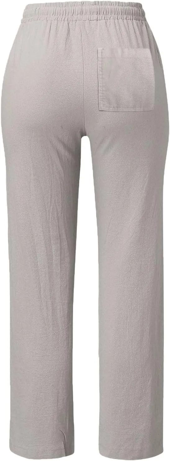 Women's Linen Pants Wide Leg Yoga Pants for Women High Waist Stretch Dress Women's Linen Blend Trousers with Pocket