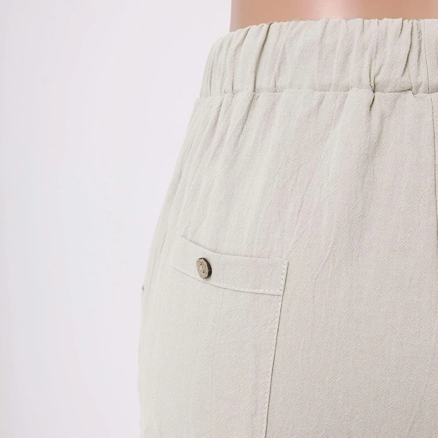 Womens Linen Pants Women High Waist Drawstring Wide Leg Cropped Pants Lightweight Vacation Beach Trousers with Pockets
