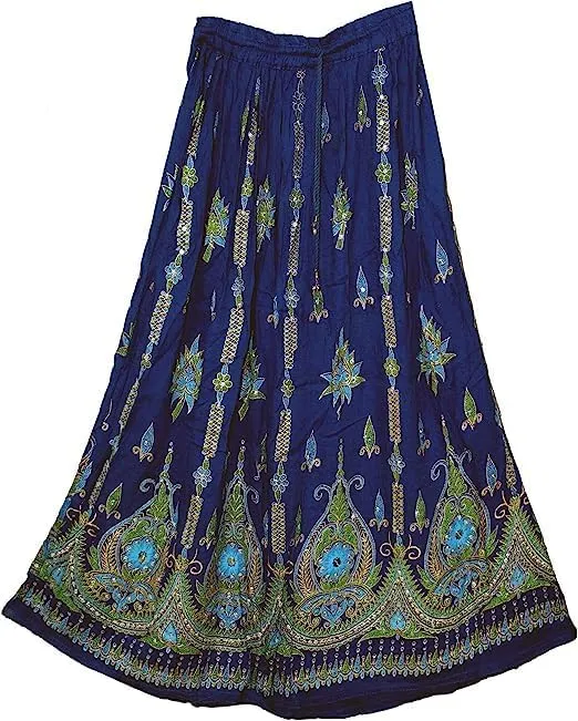 Women's Long Maxi Skirt Bohemian Sequined Crinkle Broomstick Gypsy Long Skirt