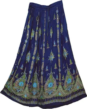 Women's Long Maxi Skirt Bohemian Sequined Crinkle Broomstick Gypsy Long Skirt