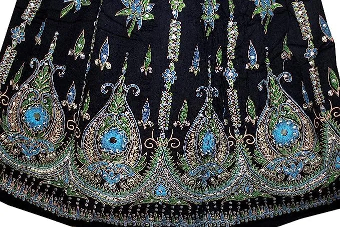 Women's Long Maxi Skirt Bohemian Sequined Crinkle Broomstick Gypsy Long Skirt