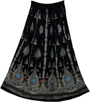 Women's Long Maxi Skirt Bohemian Sequined Crinkle Broomstick Gypsy Long Skirt