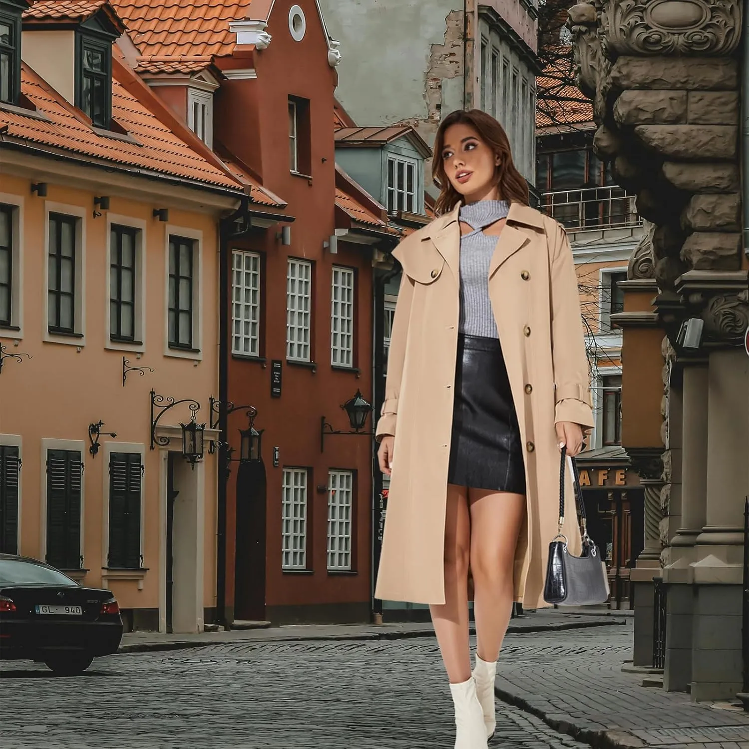Womens Long Trench Coat Single Breasted Oversized Windproof Classic Lapel Fall Overcoat Epaulets And Belts