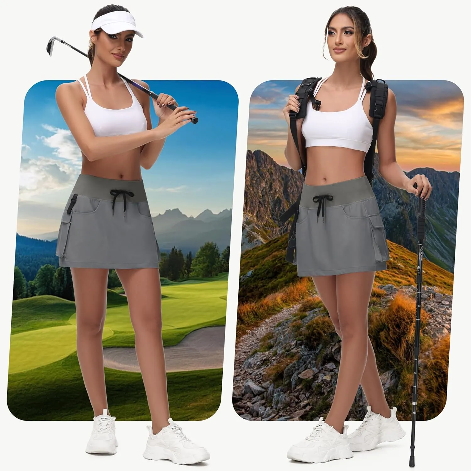 Women's Mini Hiking Cargo Skorts - High Waisted Dressy Casual Golf Workout Sport Skirts with Pockets Quick Dry UPF50 