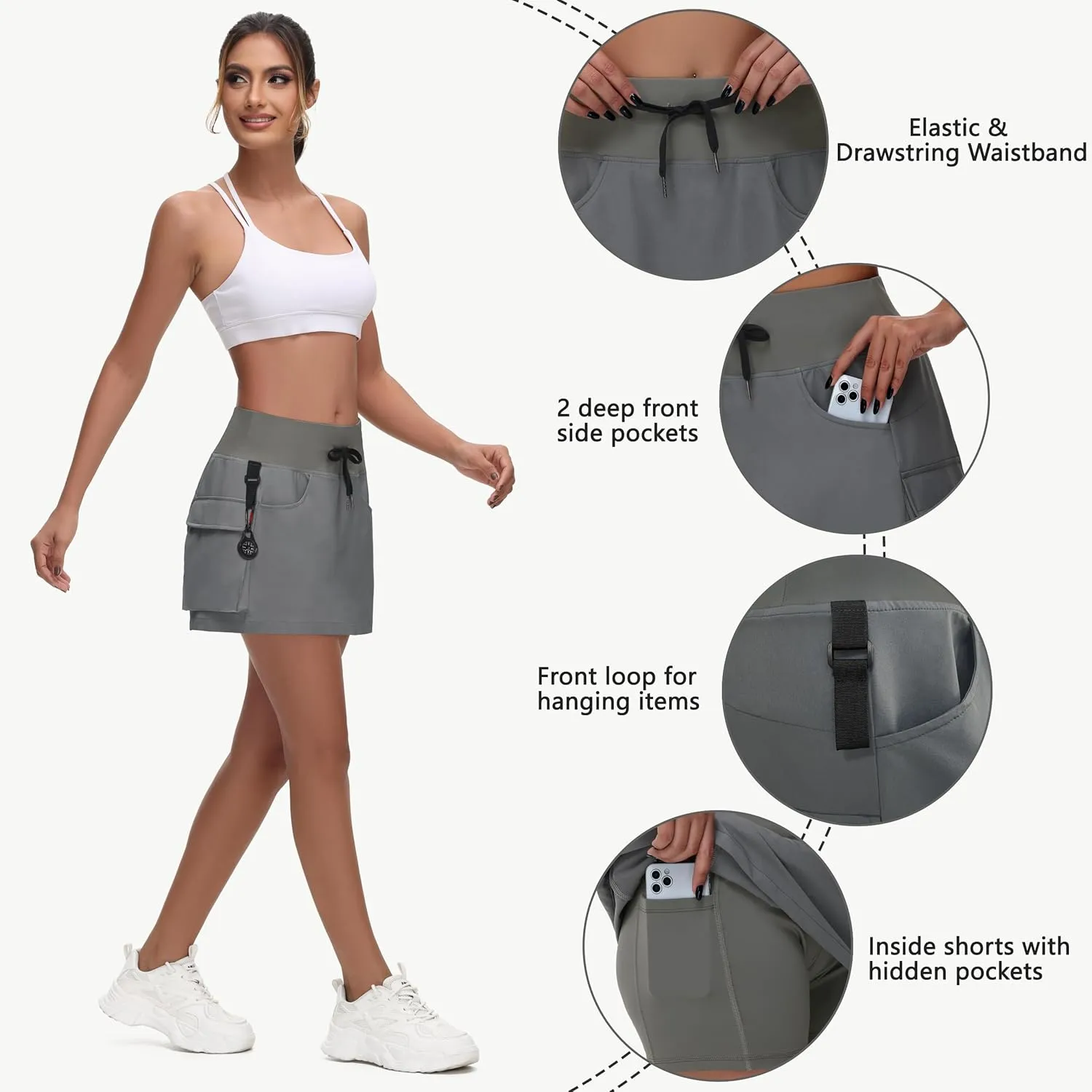 Women's Mini Hiking Cargo Skorts - High Waisted Dressy Casual Golf Workout Sport Skirts with Pockets Quick Dry UPF50 