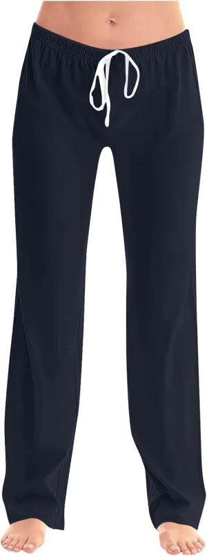 Women's Pajama Pants High Waist Wide Leg Sleep Bottoms Soft Stretchy Comfy Lounge Pant Trouser with Drawstring Pockets