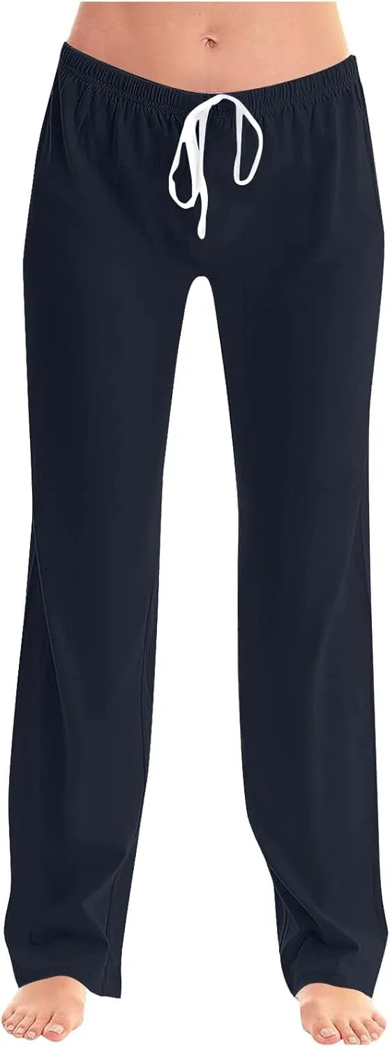 Women's Pajama Pants High Waist Wide Leg Sleep Bottoms Soft Stretchy Comfy Lounge Pant Trouser with Drawstring Pockets