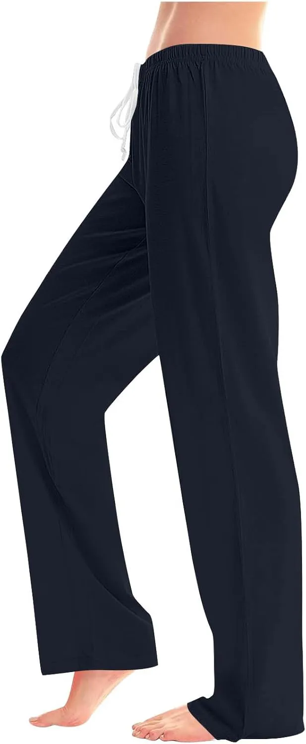 Women's Pajama Pants High Waist Wide Leg Sleep Bottoms Soft Stretchy Comfy Lounge Pant Trouser with Drawstring Pockets