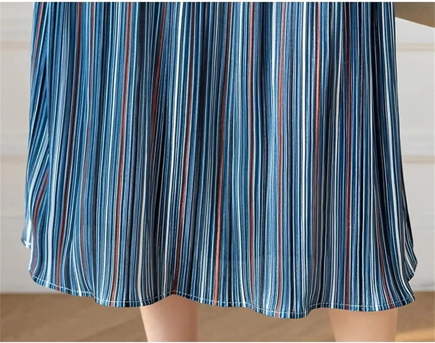 Women's Patchwork Pleated Jeans Skirt Plus Size High-Waisted Denim Skirt