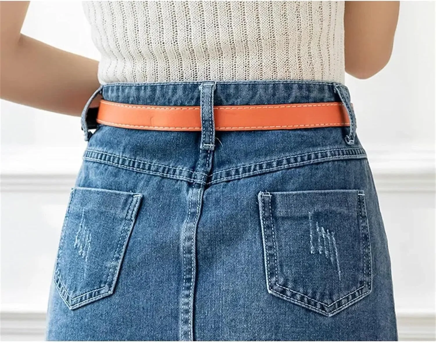 Women's Patchwork Pleated Jeans Skirt Plus Size High-Waisted Denim Skirt