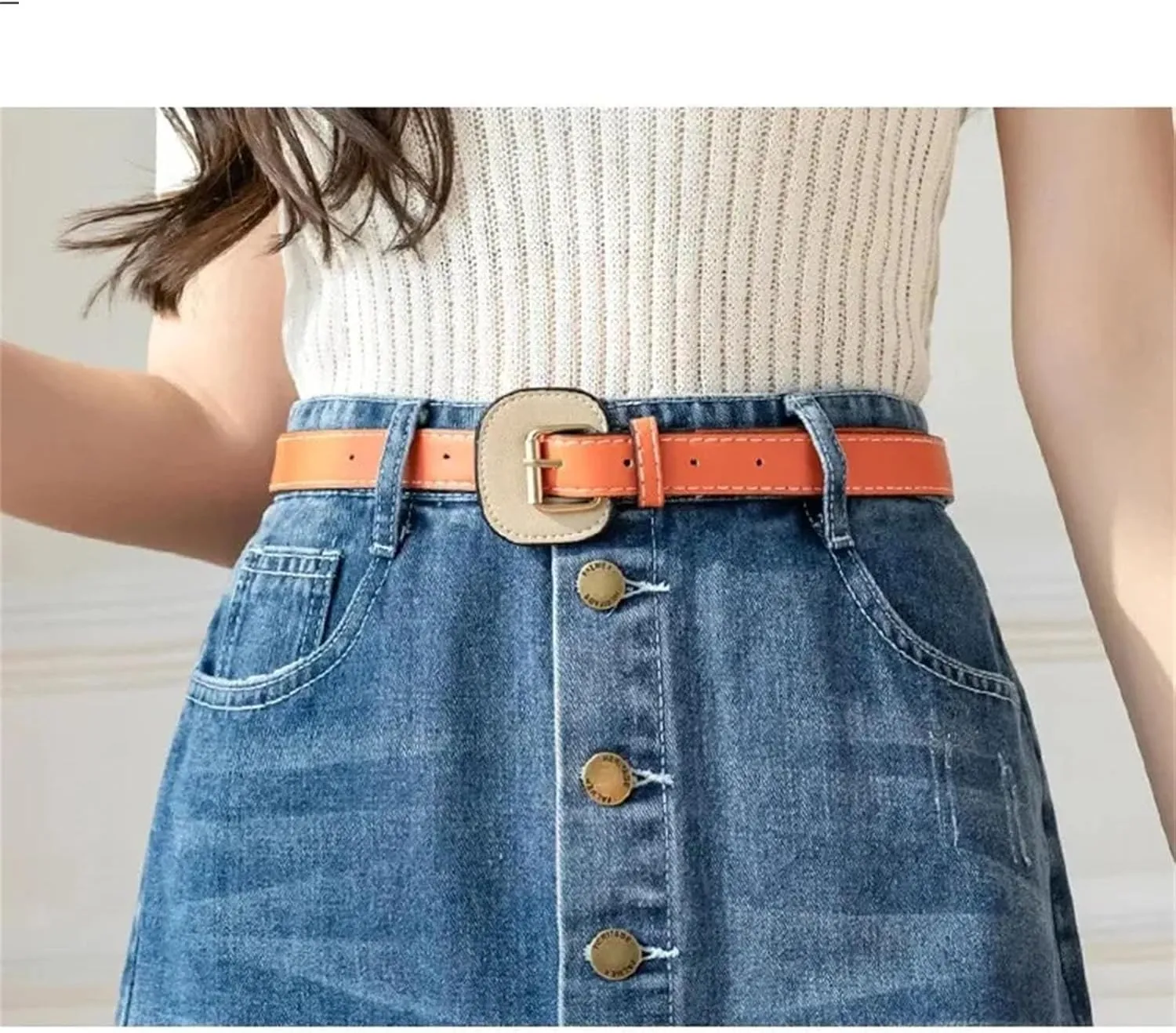 Women's Patchwork Pleated Jeans Skirt Plus Size High-Waisted Denim Skirt