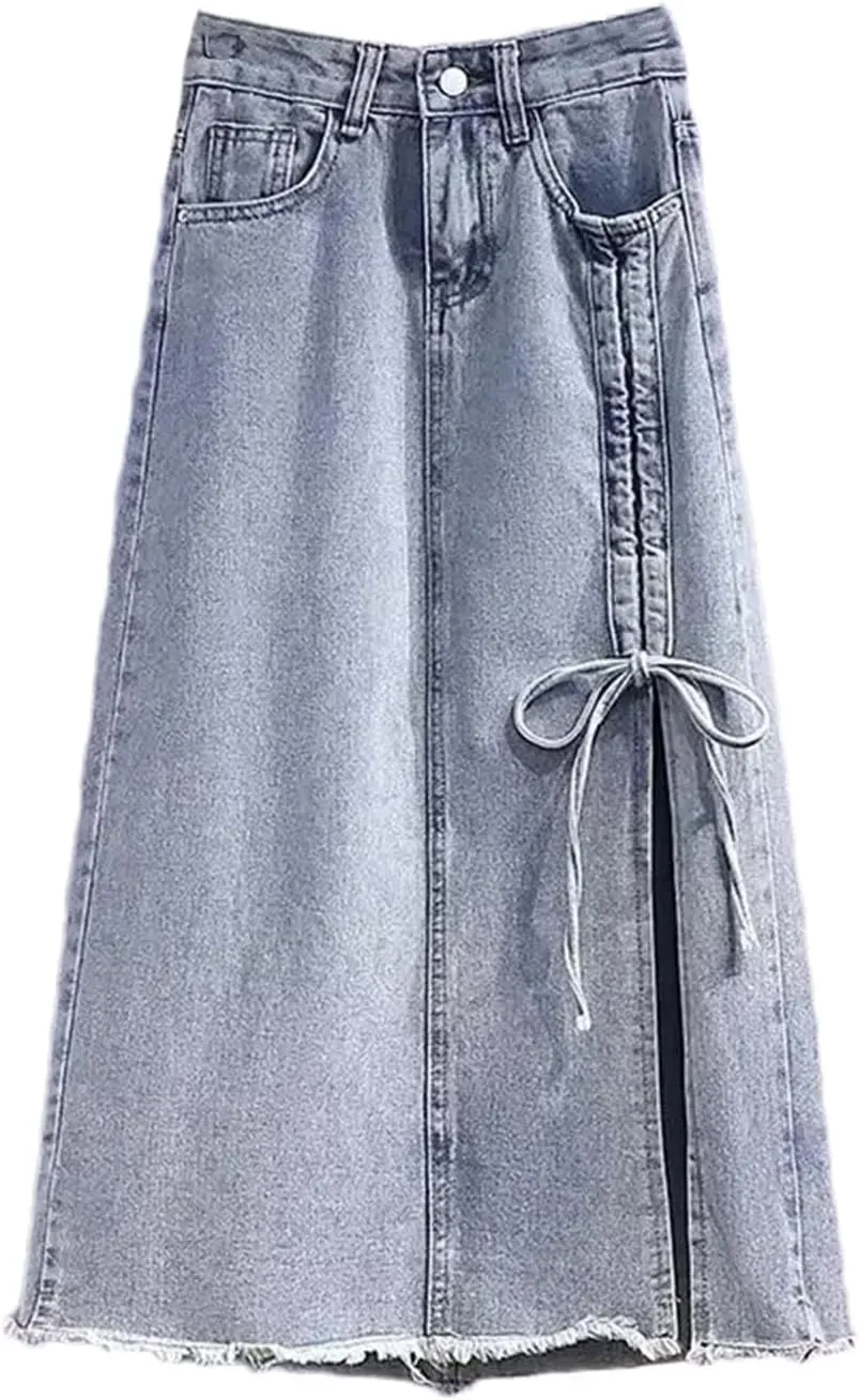 Women's Plus Size High-Waisted Slimming Denim Skirt Medium-Length A- Line Slim Fit Jeans Skirts