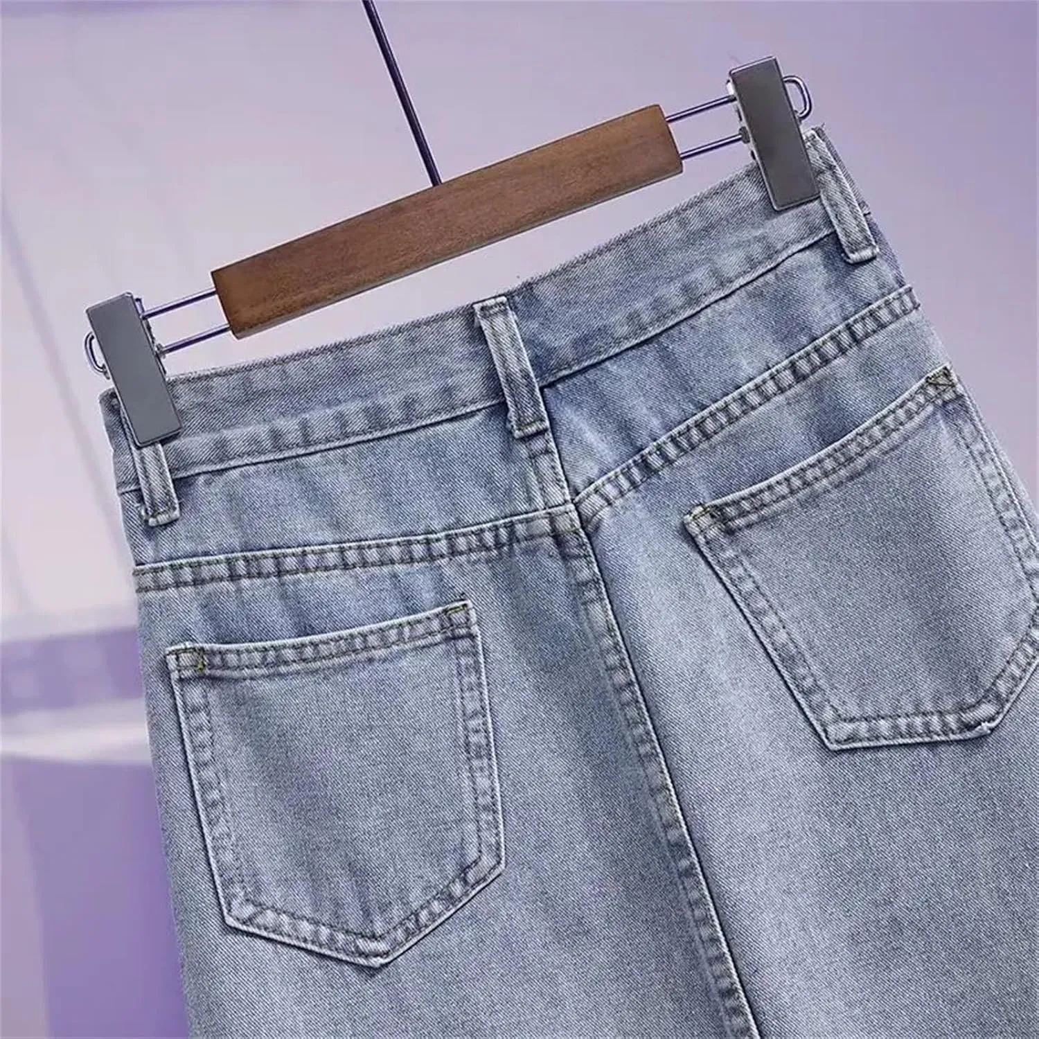 Women's Plus Size High-Waisted Slimming Denim Skirt Medium-Length A- Line Slim Fit Jeans Skirts