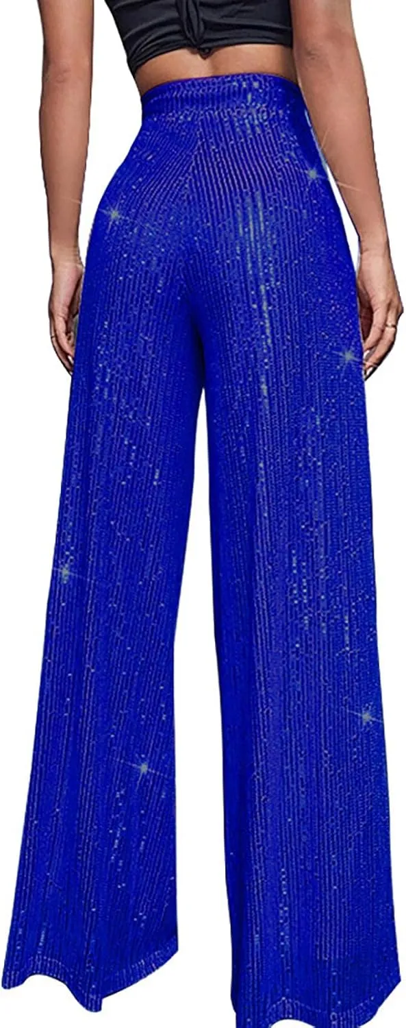 Womens Sequin Flare Pants Women's High Waisted Sequin Loose Drape Wide Leg Pants Fashion Sequence Wide Leg Sequin