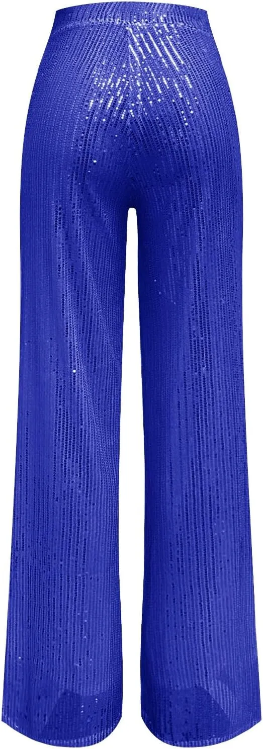 Womens Sequin Flare Pants Women's High Waisted Sequin Loose Drape Wide Leg Pants Fashion Sequence Wide Leg Sequin