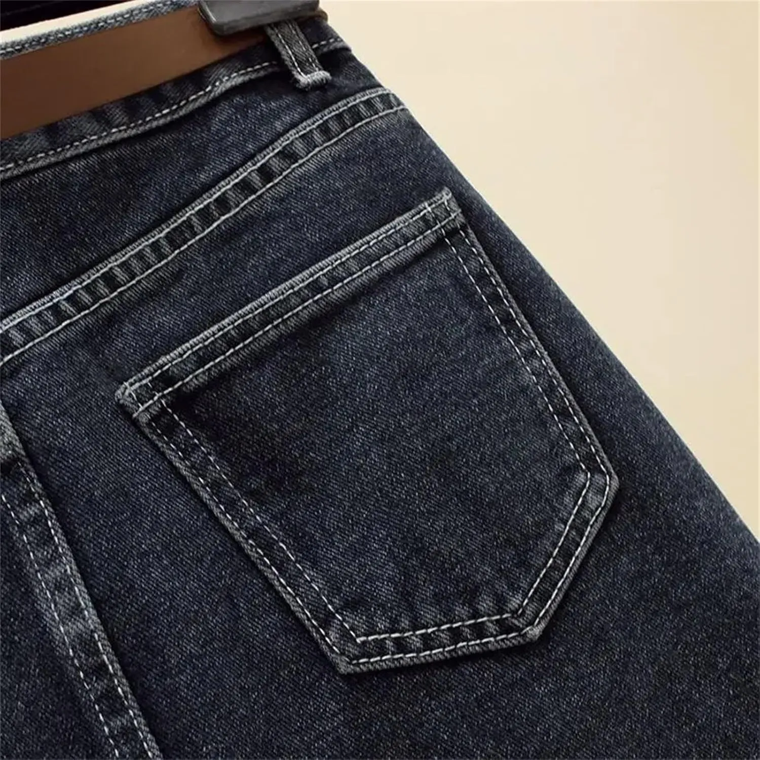 Women's Side Slit High-Waisted A- Line Denim Skirt Slimming Medium-Length Jeans Skirts