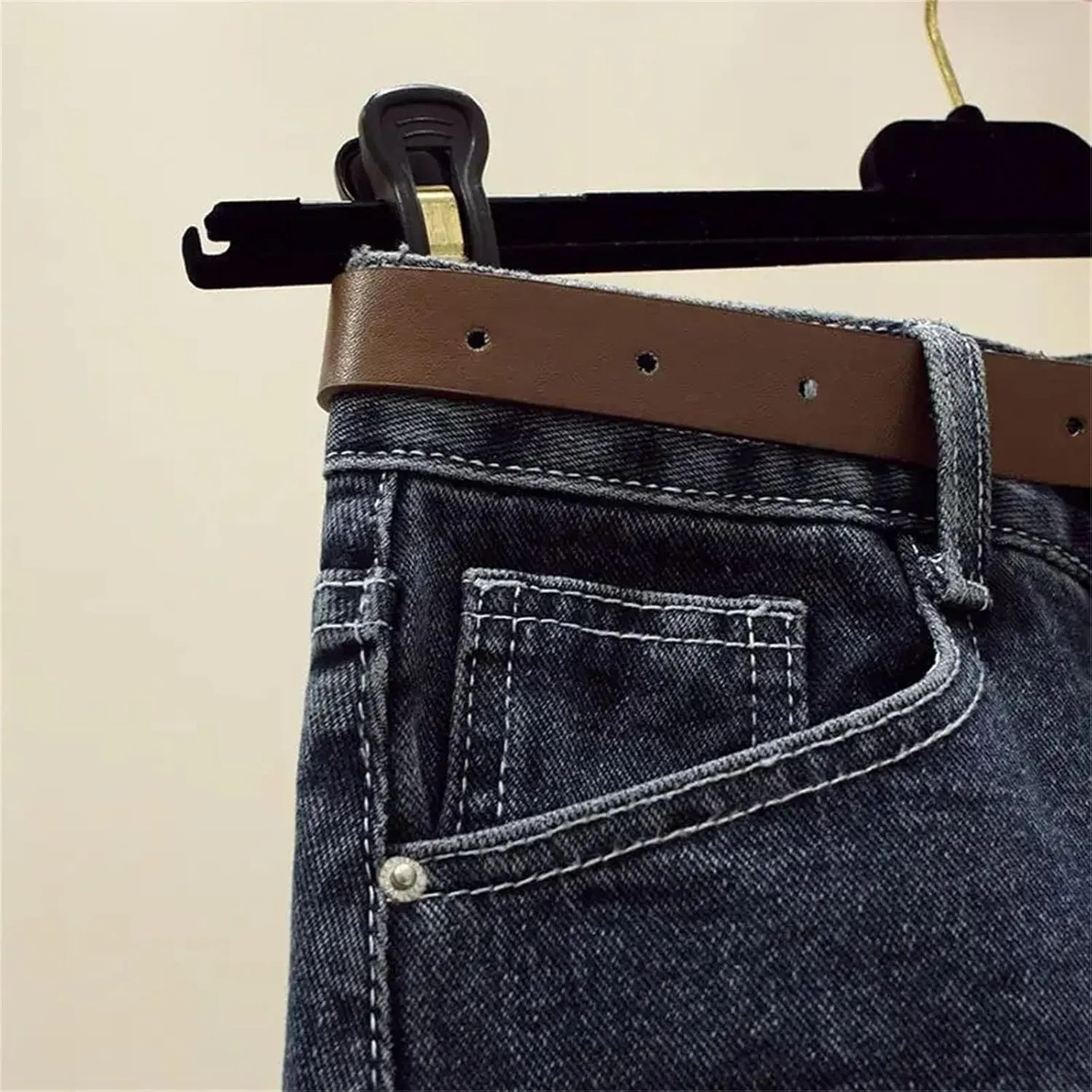 Women's Side Slit High-Waisted A- Line Denim Skirt Slimming Medium-Length Jeans Skirts