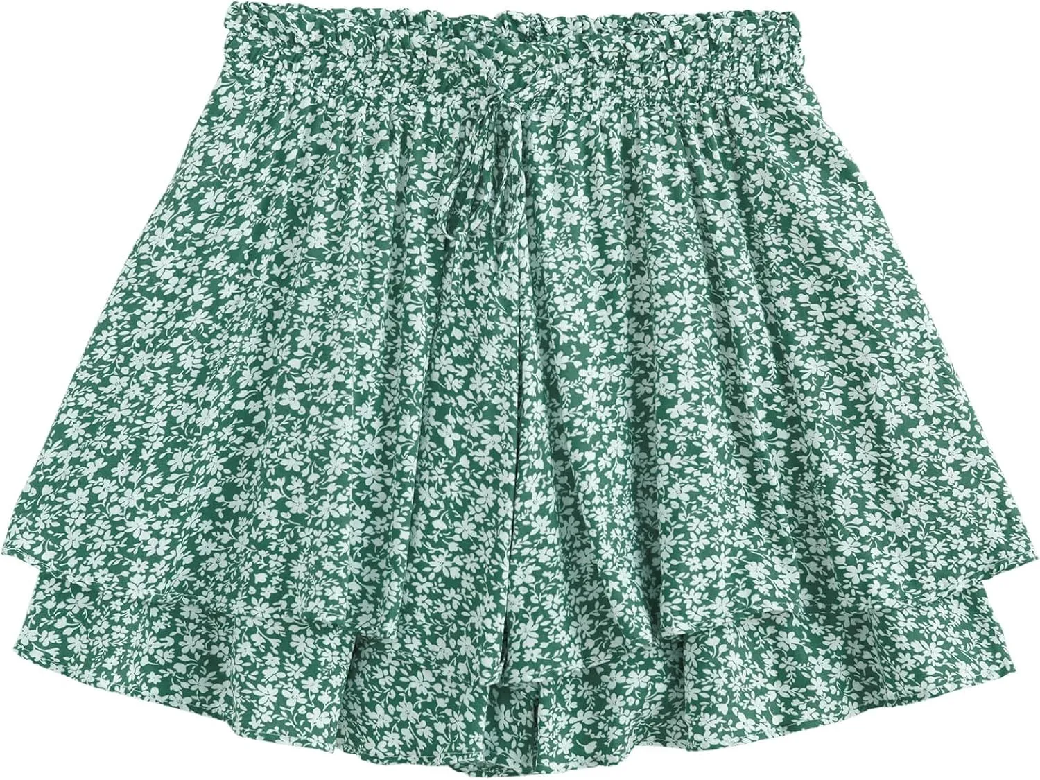 Women's Summer Floral Ruffle Hem Skirt Shorts Elastic High Waist Layered Tiered Boho Mini Skorts Skirts