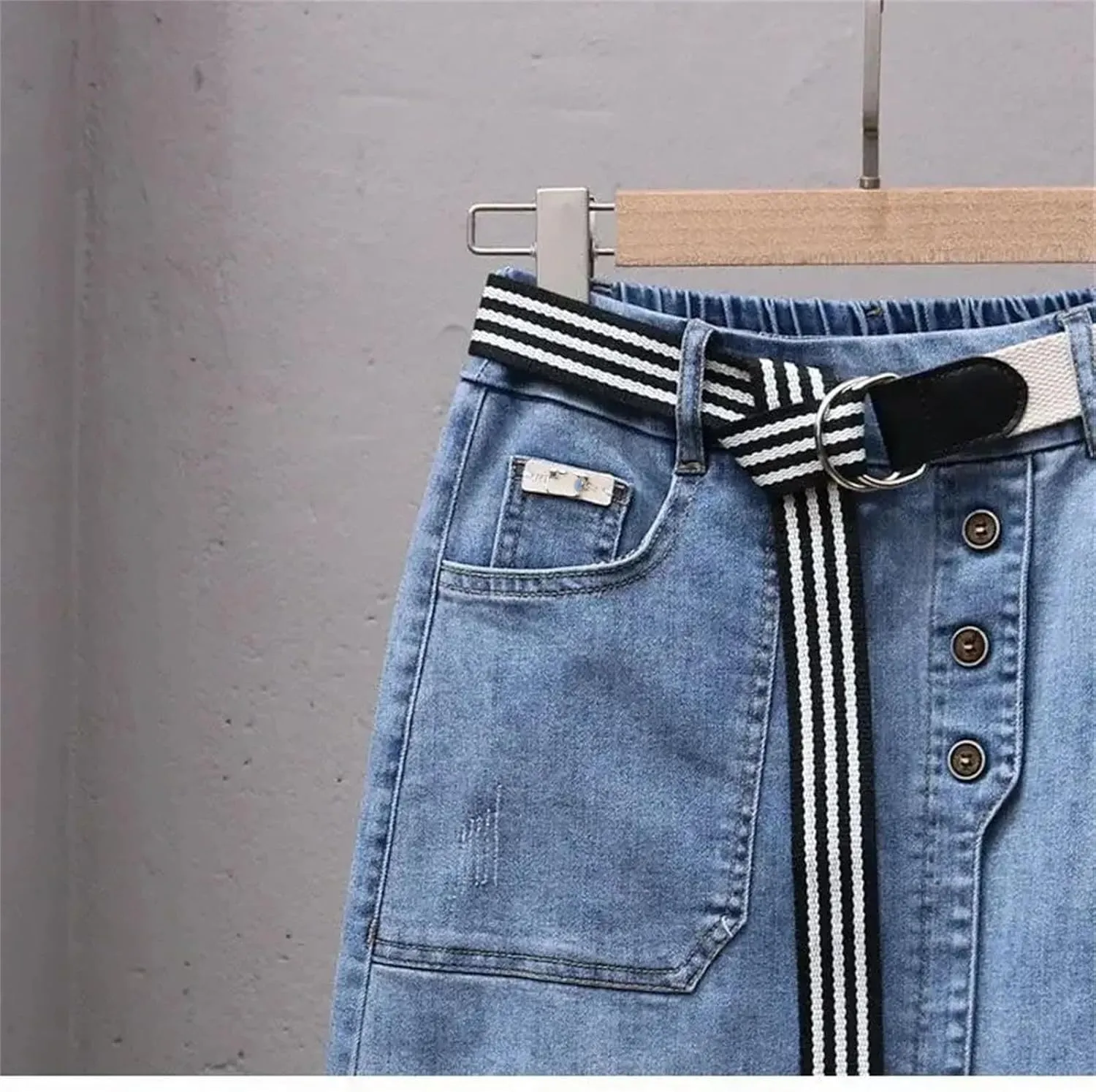 Women's Summer Irregular Denim Skirt Elastic High Waisted A-Line Buttocks Wrapped Jeans Skirts