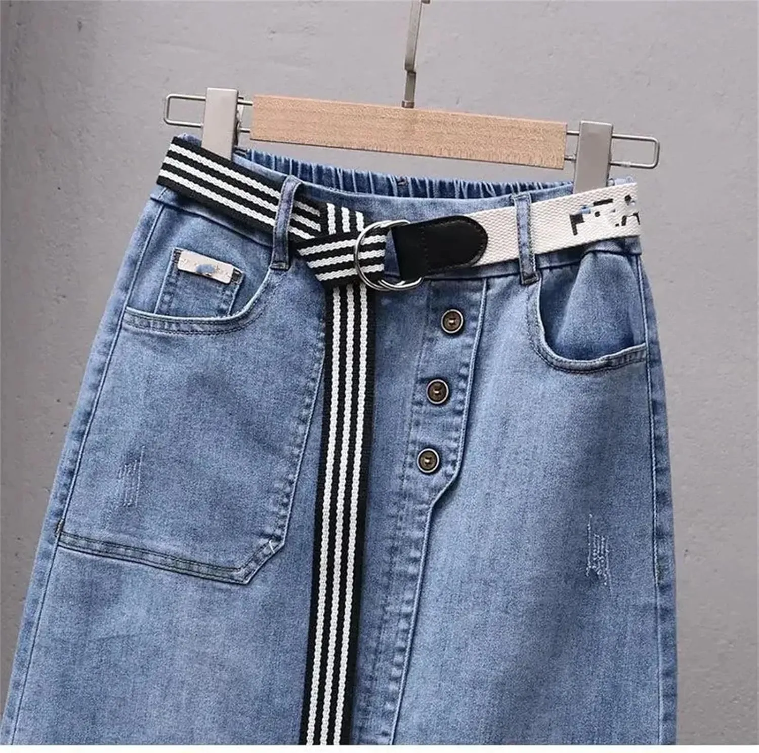 Women's Summer Irregular Denim Skirt Elastic High Waisted A-Line Buttocks Wrapped Jeans Skirts