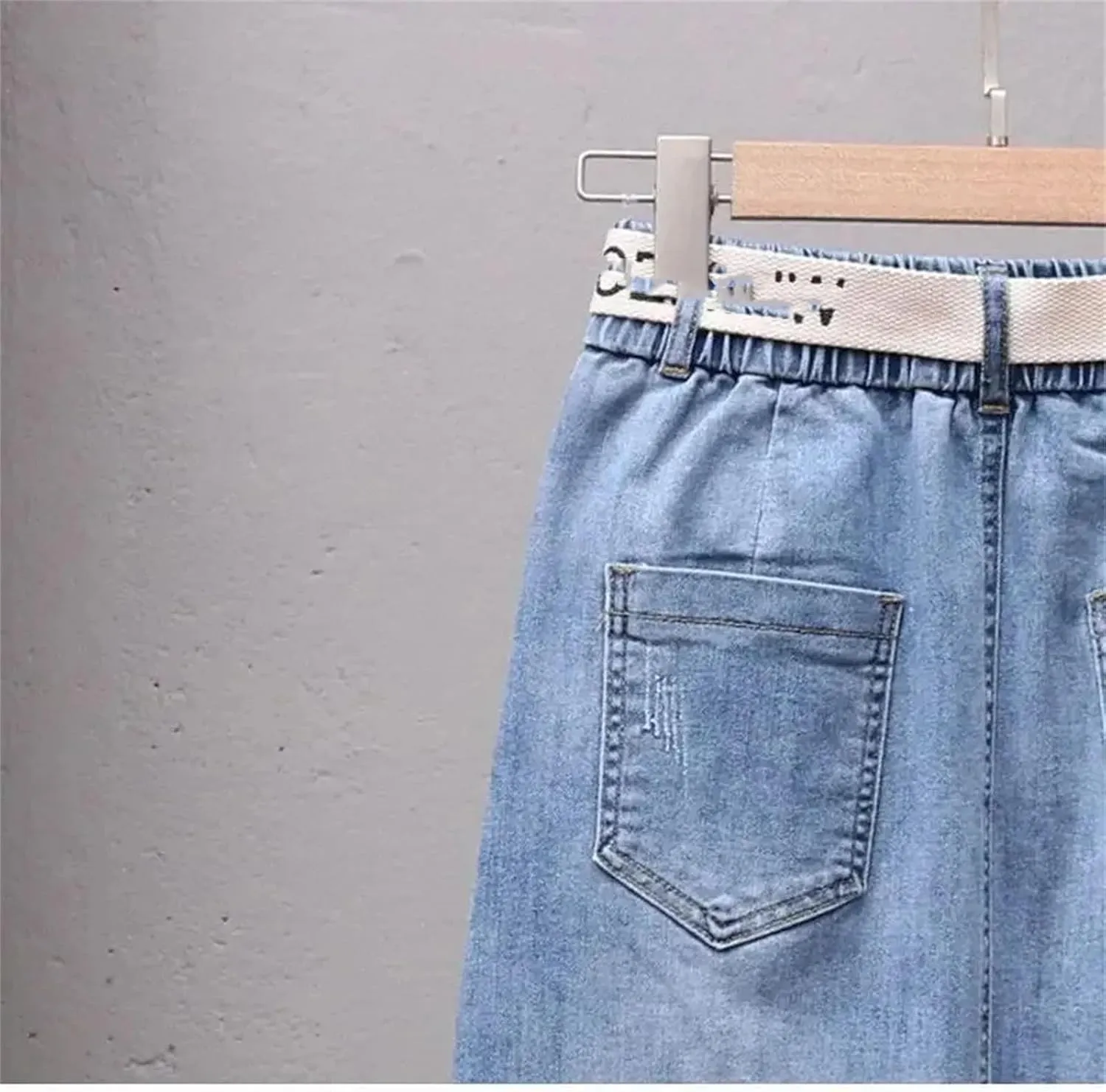 Women's Summer Irregular Denim Skirt Elastic High Waisted A-Line Buttocks Wrapped Jeans Skirts