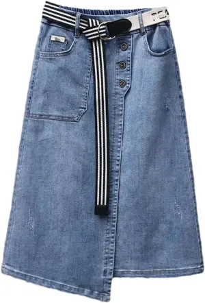 Women's Summer Irregular Denim Skirt Elastic High Waisted A-Line Buttocks Wrapped Jeans Skirts