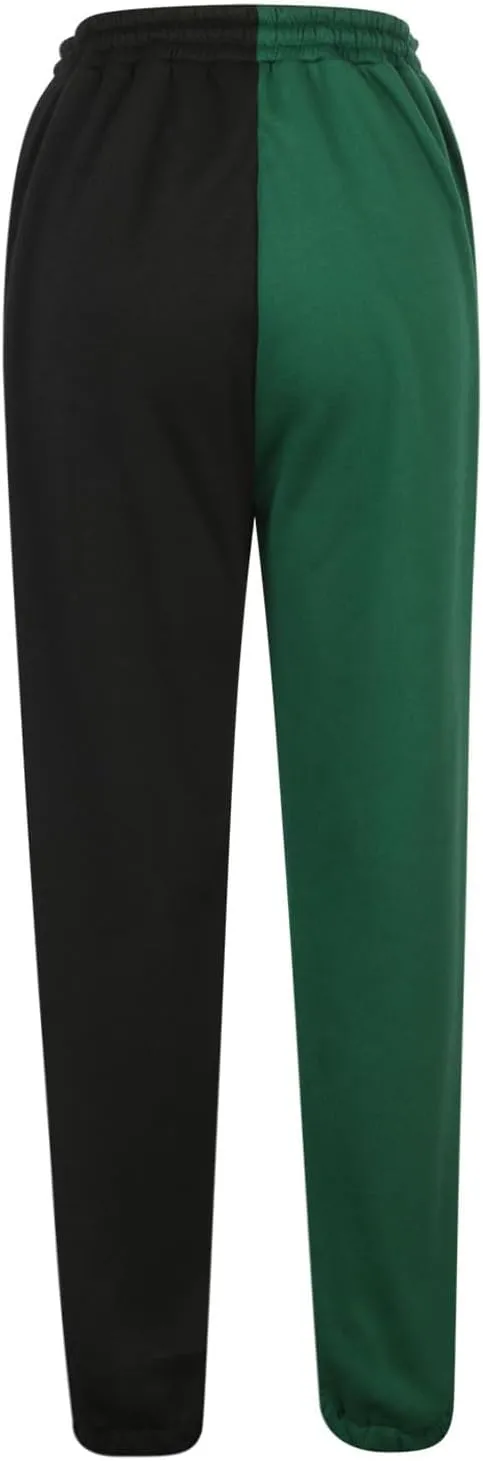 Women's Sweatpants Color Block Patchwork Trouser Elastic High Waist Joggers Baggy Pants with Multi-Pockets