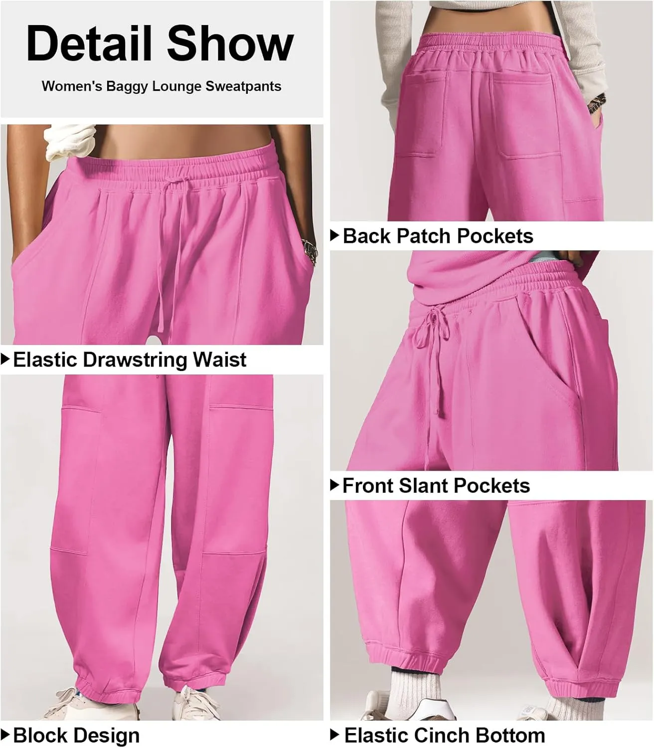 Womens Sweatpants Joggers with Pockets Baggy Cinch Bottom Sweatpant Loose Mid Rise Casual Workout Active Lounge Sweat Pant