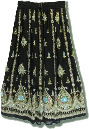 Women's Tie Dye Yoga Trend Sequined Crinkle Broomstick Gypsy Long Skirt